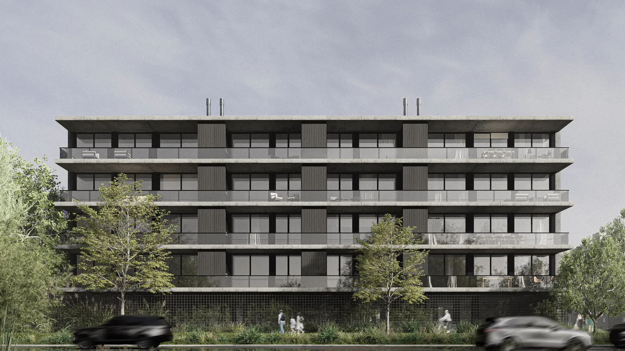 Render de la fachada frontal.