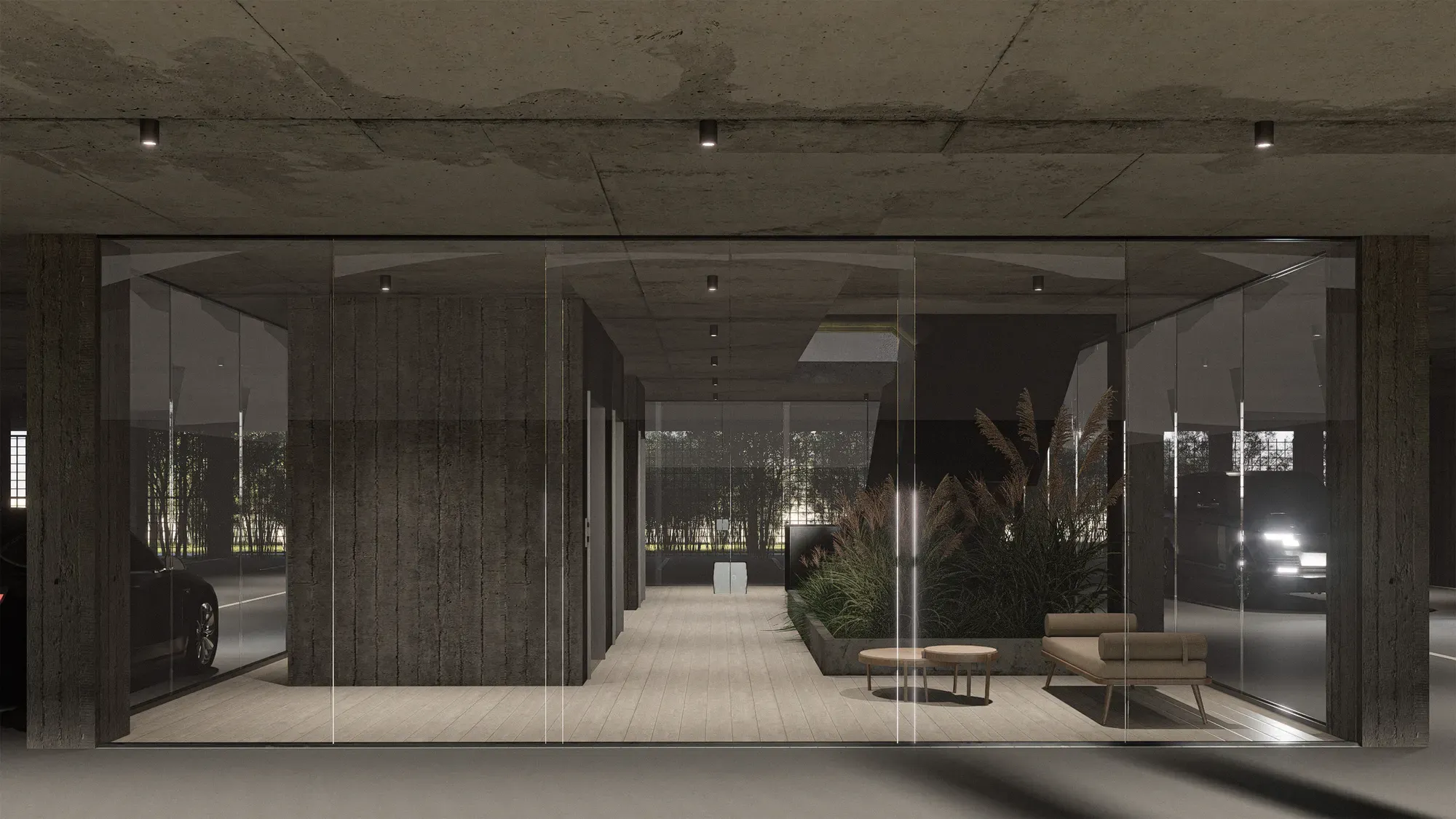 Render del hall de acceso.