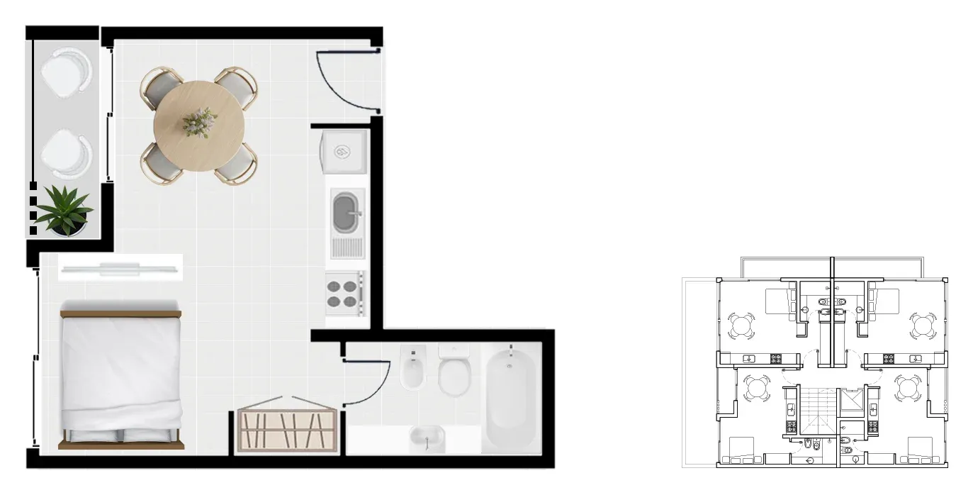 Plano del monoambiente tipo B.